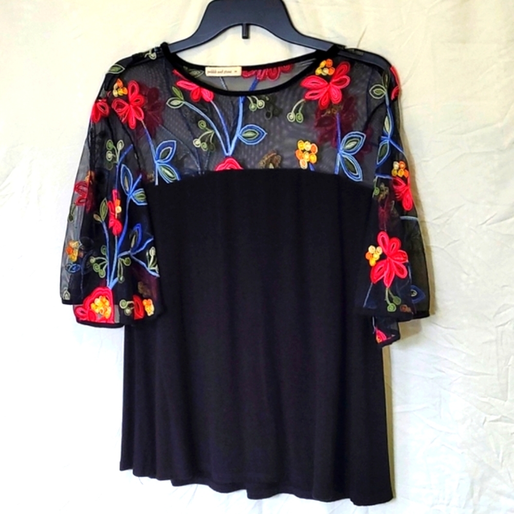 Black T-shirt with Colorful Embroidery